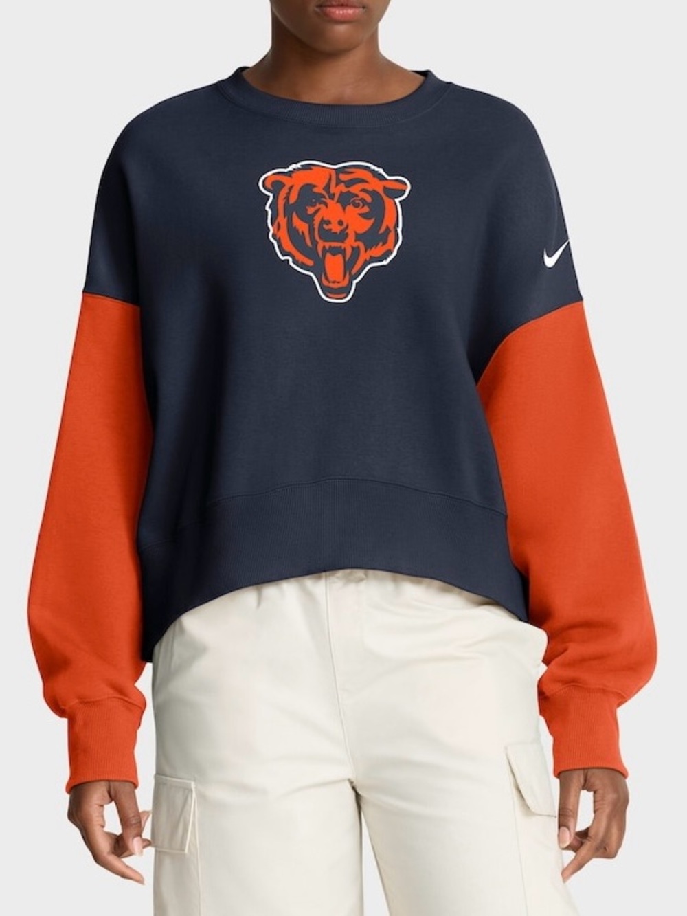 Womens Nike Navy Chicago Bears Oversized Colorblock Pullover Sweatshirt NEW XL